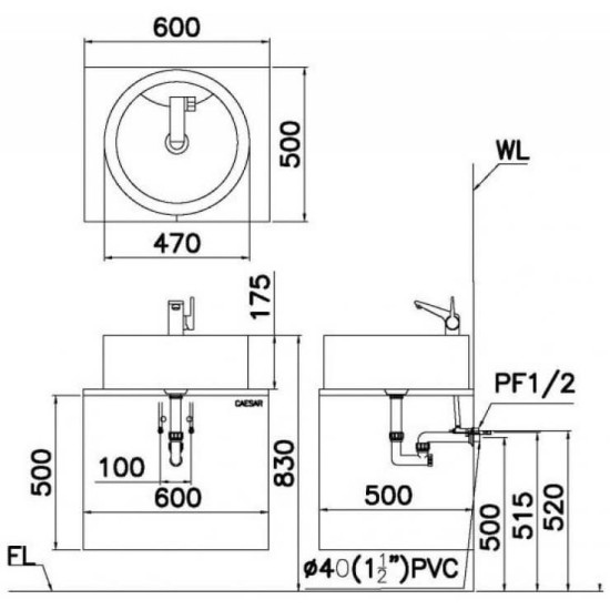 Chậu Rửa Lavabo CAESAR LF5240 Đặt Bàn Tròn