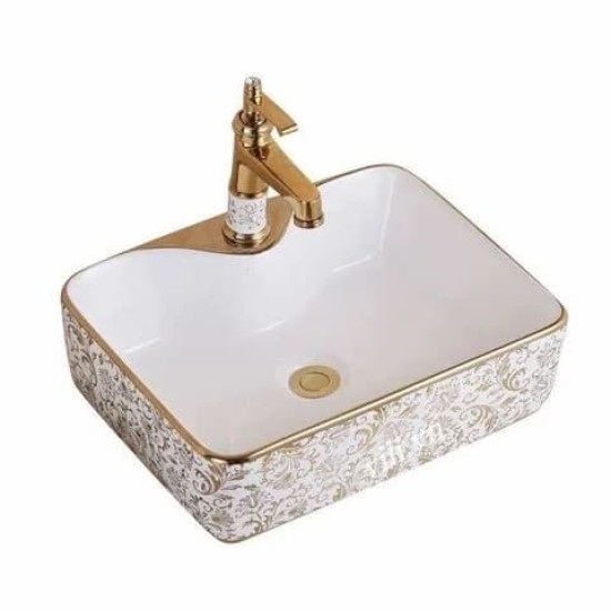 Chậu rửa lavabo đặt bàn YOLO ML17 chữ nhật viền vàng