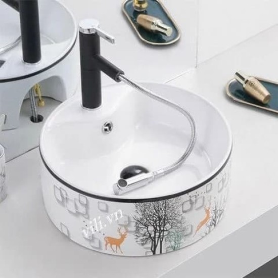 Chậu lavabo đặt bàn YOLO ML213 tròn hoa văn hươu