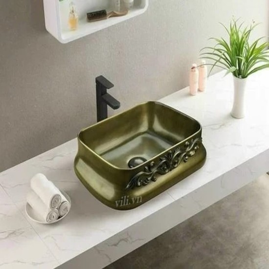 Chậu rửa lavabo đặt bàn YOLO ML28 hoa văn cổ xanh