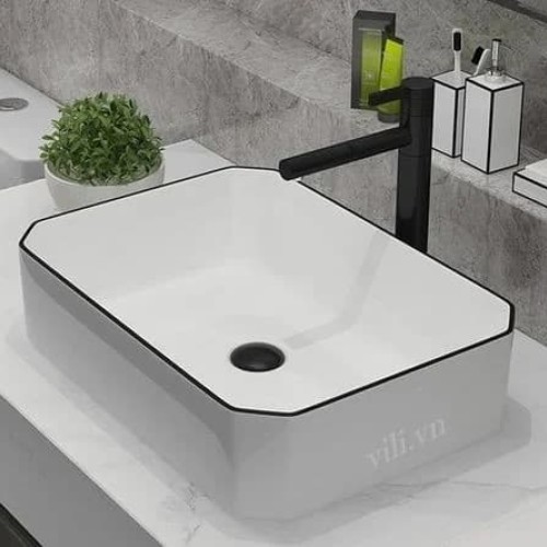Chậu lavabo đặt bàn YOLO ML336 chữ nhật viền đen