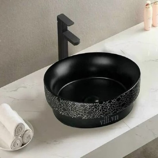 Chậu rửa lavabo đặt bàn YOLO ML34 tròn đen hoa văn