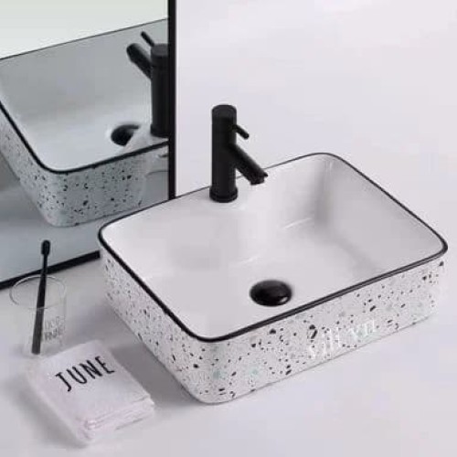 Chậu rửa lavabo đặt bàn YOLO ML538 giả terrazo viền đen