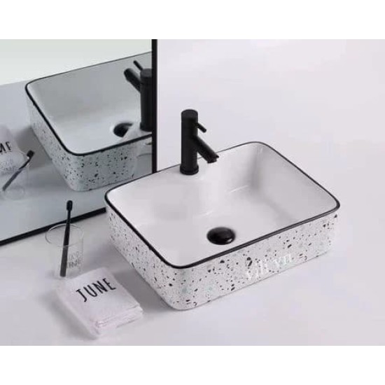 Chậu rửa lavabo đặt bàn YOLO ML538 giả terrazo viền đen