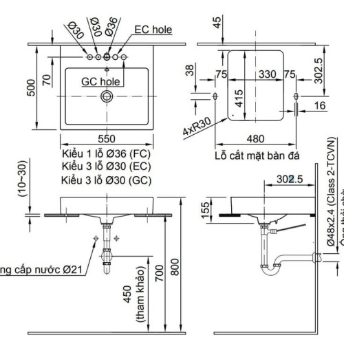 Chậu Rửa Lavabo Inax AL-536V Đặt Bàn Chữ Nhật