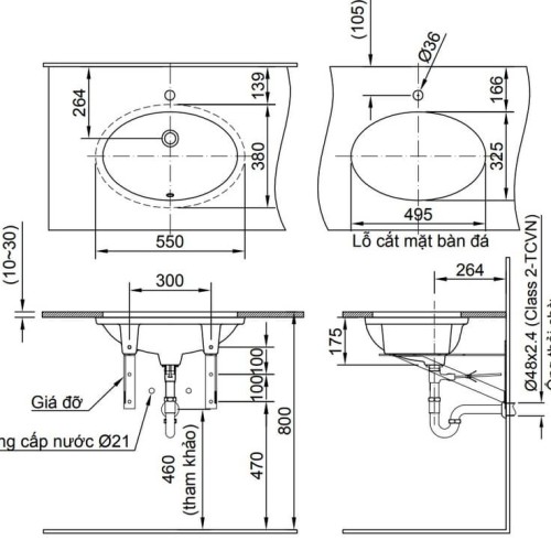 Chậu Rửa Lavabo Inax L-2216V Âm Bàn Oval