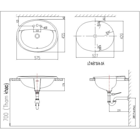 Chậu Rửa Lavabo Inax L-2395V Dương Vành