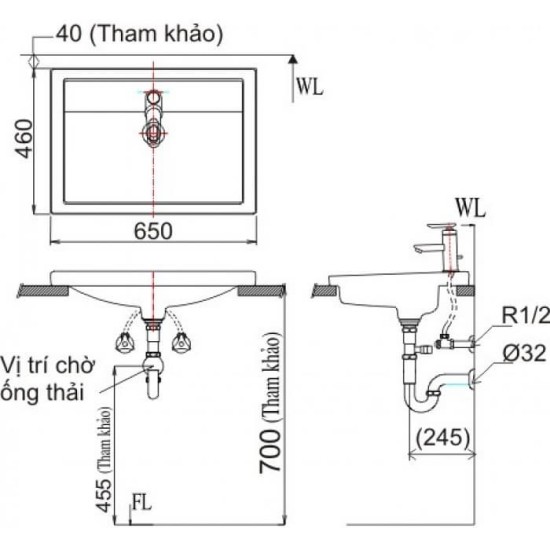 Chậu Rửa Lavabo Inax L-2397V (AL-2397) Dương Vành