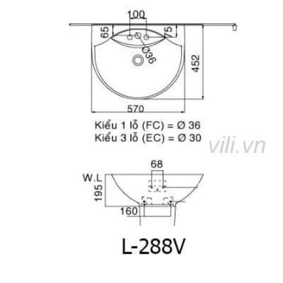 Chậu rửa lavabo INAX L-288V treo tường