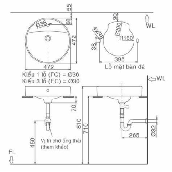 Chậu Rửa Lavabo Inax L-294V Đặt Bàn Tròn