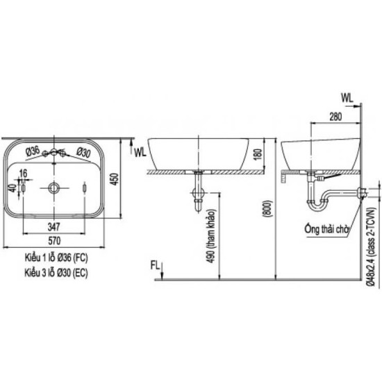 Chậu Rửa Lavabo Inax L-296V Đặt Bàn Chữ Nhật