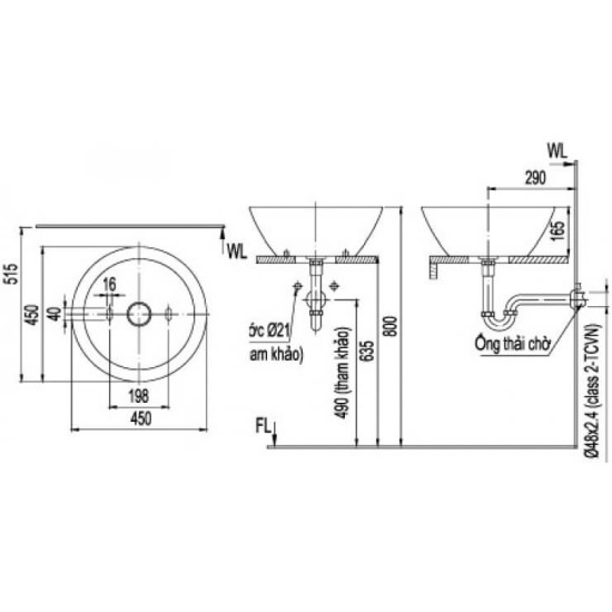 Chậu Rửa Lavabo Inax L-445V (AL-445V) Đặt Bàn Tròn