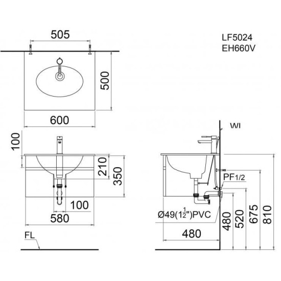 Chậu Rửa Lavabo Liền Bàn CAESAR LF5024