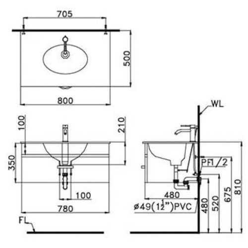 Chậu Rửa Lavabô Liền Bàn CAESAR LF5026