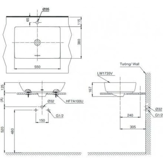 Chậu rửa lavabo TOTO LT1735 đặt bàn