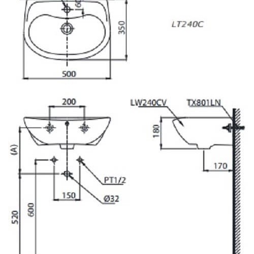 Chậu Rửa Lavabo TOTO LT240CS Treo Tường