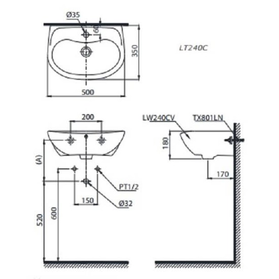 Chậu Rửa Lavabo TOTO LT240CS Treo Tường