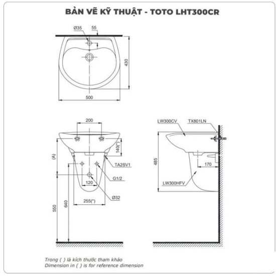 Chậu Rửa Lavabo TOTO LT300C Treo Tường