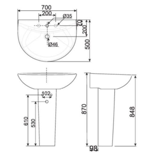 Chậu Rửa Lavabo Treo Tường American Standard Chân dài 0956-WT/0775-WT