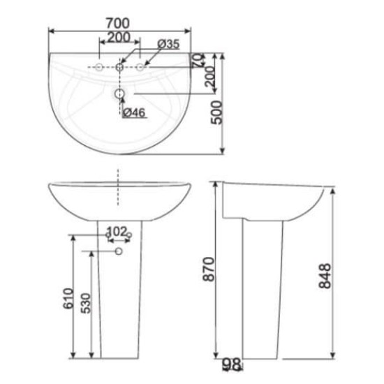 Chậu Rửa Lavabo Treo Tường American Standard Chân dài 0956-WT/0775-WT