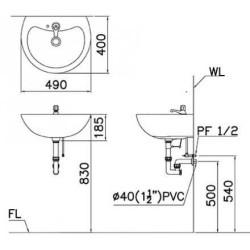 Chậu Rửa Lavabo Treo Tường CAESAR L2150