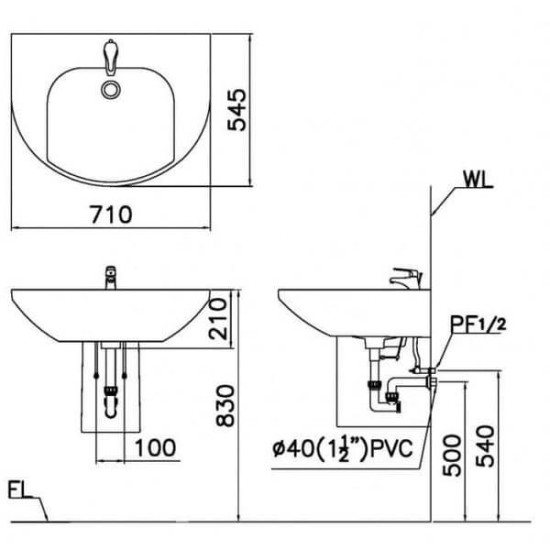 Chậu Rửa Lavabo Treo Tường CAESAR LF2270