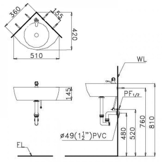 Chậu Rửa Lavabo Treo Tường Góc CAESAR LF5238