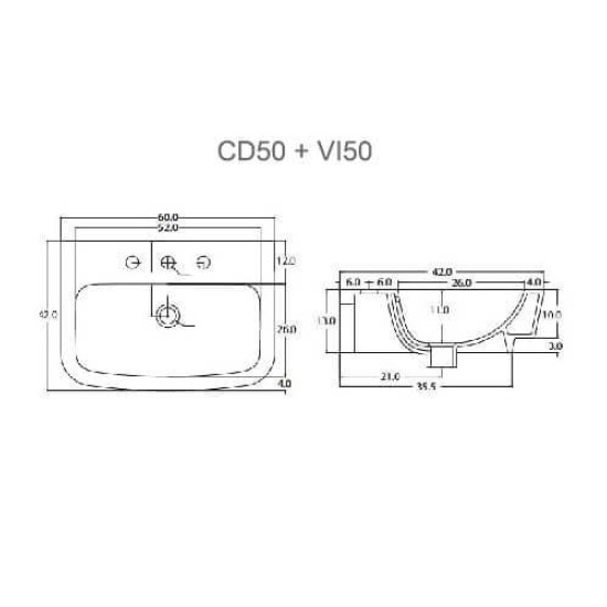 Chậu Rửa Lavabo Viglacera V50 (CD50) chân ngắn treo tường