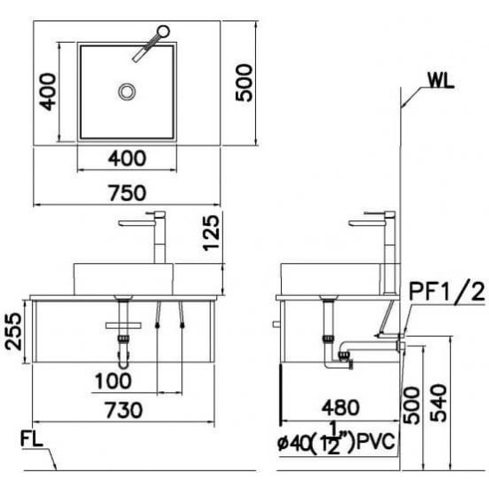 Chậu Rửa Mặt Lavabo CAESAR LF5252 Đặt Bàn Vuông