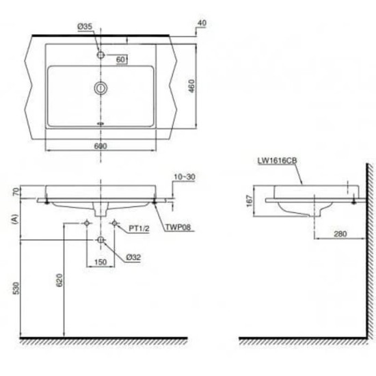 Chậu Rửa Mặt Lavabo TOTO L1616C Đặt Bàn