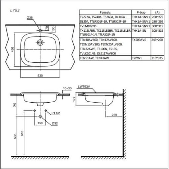 Chậu Rửa Mặt Lavabo TOTO L763 Dương Vành