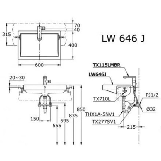 Chậu Rửa Mặt Lavabo TOTO LW646JW/F Dương Vành