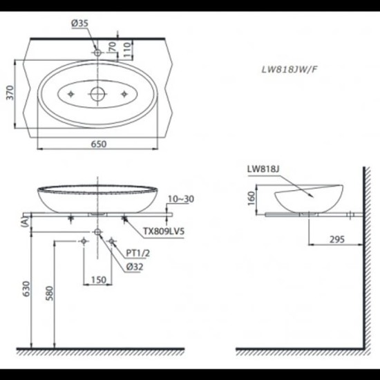 Chậu Rửa Mặt Lavabo TOTO LW818JW Đặt Bàn