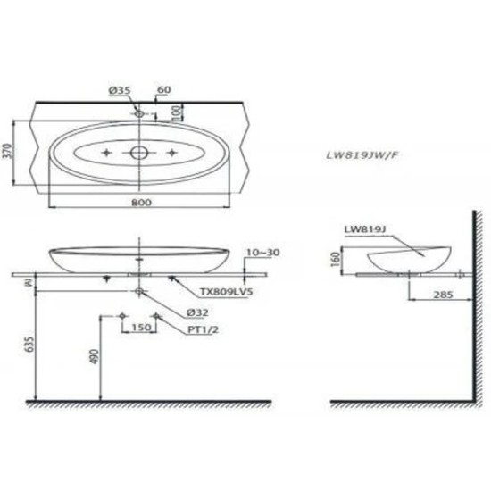 Chậu Rửa Mặt Lavabo TOTO LW819JW Đặt Bàn