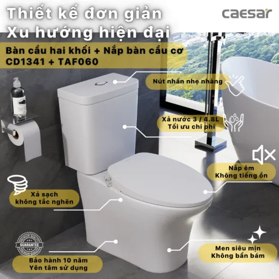 Bàn Cầu Nắp Rửa Cơ CAESAR CD1341/TAF060 Hai Khối