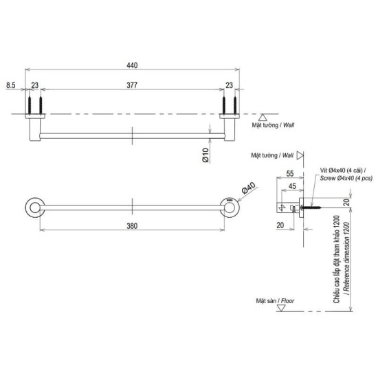 Thanh Vắt Khăn TOTO YT406S4RV Inox