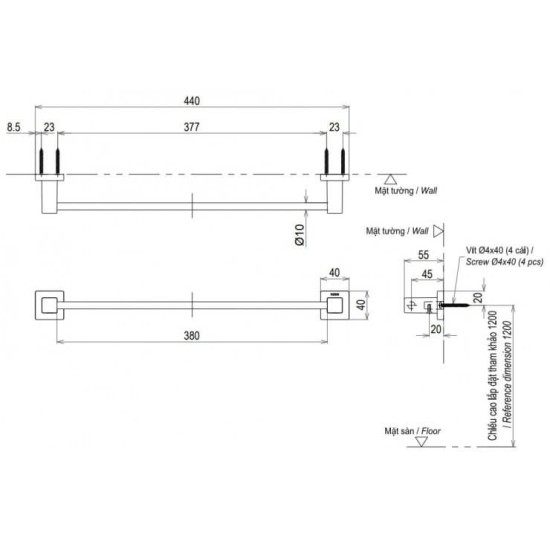 Thanh Vắt Khăn TOTO YT408S4RV Inox