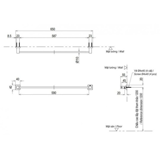 Thanh Vắt Khăn TOTO YT408S6RV Inox