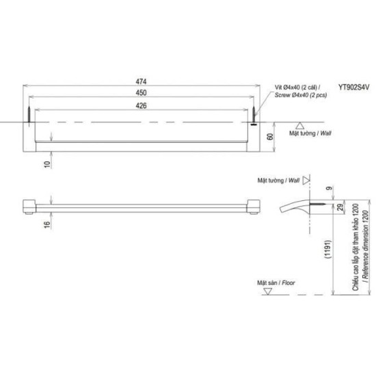 Thanh Vắt Khăn TOTO YT903S4V