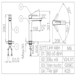 Vòi Chậu Lavabo Viglacera VG125 Nóng Lạnh Cổ Cao