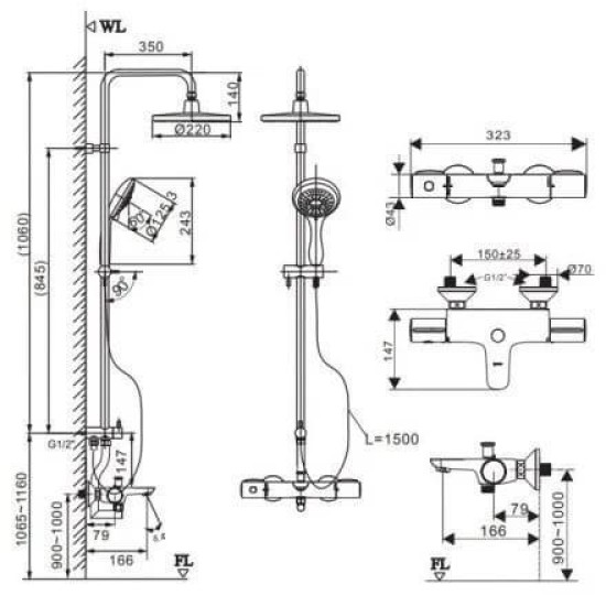 Vòi Sen Tắm Cây Inax BFV-3415T-8C nhiệt độ