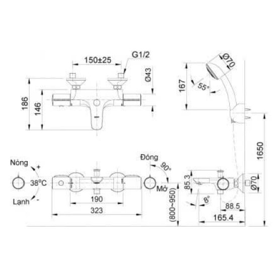 Vòi Sen Tắm Inax BFV-3413T-3C Nhiệt Độ Cao Cấp